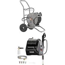 Giraffe Tools Metal Water Hose Reel Cart,200 ft of 1/2 Capacity+Giraffe Tools Grandfalls Wall Mounted Pressure Washer with 100ft Hoses, G30B, Max 2900 PSI, 2.2 GPM, Foam Cannon, 4-Nozzles