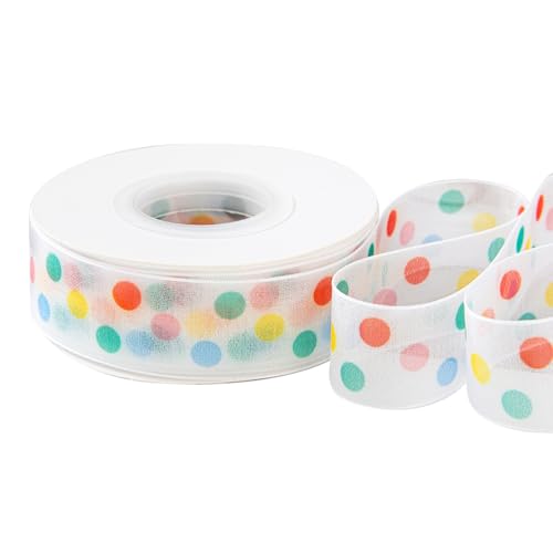 Image of Colorful Dots Sheer Ribbon 1 Inch 25 Yards Rainbow Polka Dots Birthday Ribbon for Wreath Hair Bow Baby Shower Craft Gift Wrap Party Bakery Decor(Dots)