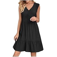 AEPTDEO Womens Summer Dress Sleeveless V Neck Mini Dresses Fashion Casual Flowy Boho Ruffle A Line Swing Sundress 2025