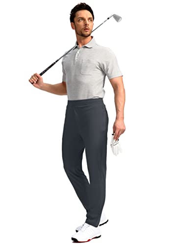 Pudolla Men's Golf Pants Stretch Sweatpants With Zipper Pockets Slim Fit Work Casual Joggers Pants For Men (Dark Grey Medium) #TOP5