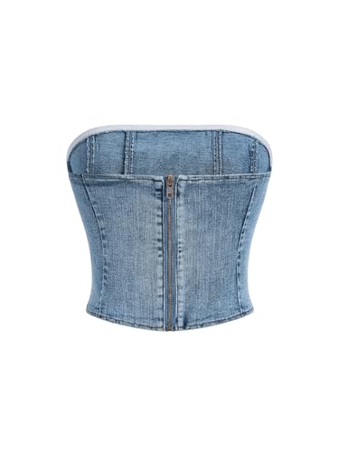 Floerns Women's Sleeveless Strapless Zipper Back Bandeau Crop Denim Tube Top2