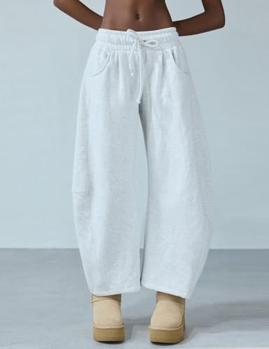 HeSaYep Women's Barrel Leg Ankle Sweatpants Drawstring Wide Leg Lounge Pants Baggy Casual Cotton Sweat Pants with Pockets2