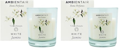 Ambientair Vela Aromática White Jasmine, Vela en Vaso de Cristal para Interiores, Duración 30 Horas (Paquete de 2), Scent: Jazmín Blanco