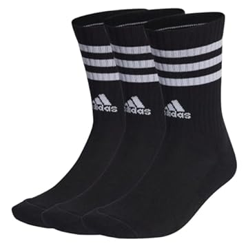 adidas Unisex - Adulto 3-Stripes Cushioned Crew Socks 3 Pairs, Black / White, 6.5-8