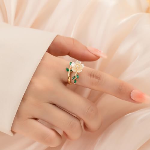 18K Gold Plated Leaf Ring for Women, Adjustable Floral Wrap Finger Ring Nature Inspired Boho Jewelry, Open Band Wedding Gift, Comfort Fit No Tarnish3