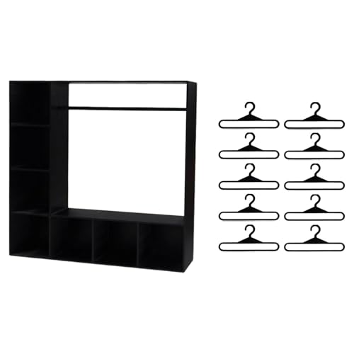 Luwecf Exhibidor de Moda para Muñecas con Armario Colgadores Organizador Portátil de Ropa Y Accesorios para Decoración de Casitas Y Escenarios, Negro