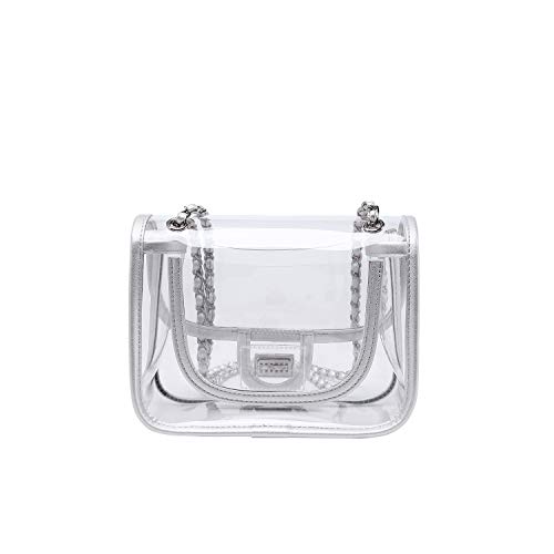 Image of Womens PVC Clear Purse Handbag with Chain Stadium Approved Clear Bag See Through Bag for Working and Concert