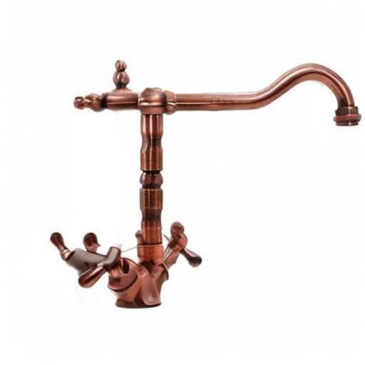 Grifo de cocina con mango de cruz Argo Rubinetterie, acabado cobre antiguo, modelo Rimini 1870/09C, Old England boca antigua, Grifo de Fregadero