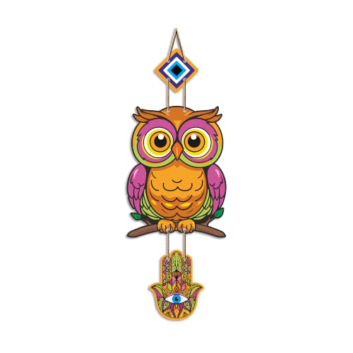 Image of Artvibes Owl Evil Eye Protection Wall Hanging for Home Entrance | Lucky Owl MDF Nazar Battu Decor | Decorative Vastu Wall Art for Bedroom | Office | Balcony & Living Room | Home Accent (WH 8528N)