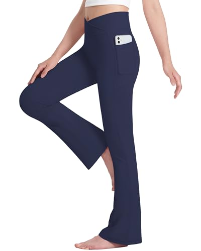 HASMES Girls Flare Leggings with Pockets Kids Bell Bottom High Waisted Flare Yoga Pants for Dance Activewear