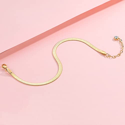 Image of Ankle Bracelets for Women,14K Gold Plated Snake Chain Anklet for Women Beach Cute Anklets