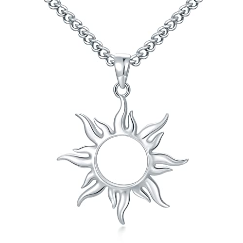 Sun Necklace Sterling Silver Sun Pendant with 22”+2” Stainless Steel Chain Gift for Women Men