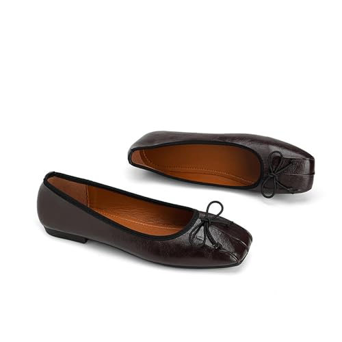 Comfortable Walking Flats for Women Closed Square Toe Bow Ballet Flats Dressy Casual Slip On Dress Shoes