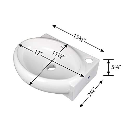 Renovators Supply Manufacturing Carlingwood Corner Wall Mounted Bathroom Sink 17 In. White Ceramic Oval Wall Hung Floating Vessel Sink With Overflow And Single Faucet Hole #TOP1