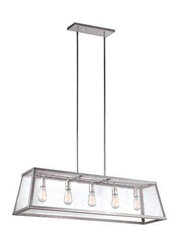 Feiss F3073/5PN Harrow Island Chandelier Lighting with Glass Shades, Chrome, 5-Light (44"L x 13"H) 300watts