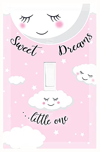 Sweet Dream Baby Nursery Room Light Switch Wall Plate Cover Decorative Kids Bedroom Decor, Moon & Stars, Clouds Toddler Playroom (Pink) #TOP7