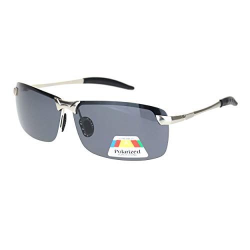 PASTL Polarized Lens Sunglasses Mens Half Rim Rectangular Metal Frame UV 400