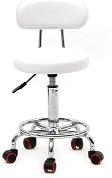 Round Rolling Stool Chair, Saddle Stool Rolling Chair, Adjustable Swivel Tall Drafting Stool Office Chair with Backrest and Wheels White