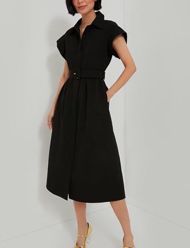 Women's Elegant Midi Shirt Dress Button Down Collared Trench Coat Business Dresses with Belt2