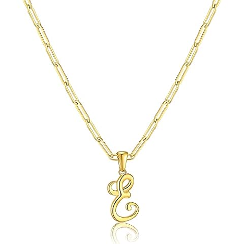 RWQIAN Women Personalized Large Letter Necklaces 18K Gold Plated Stainless Steel Initial Necklace Paperclip Chain Letter Pendant necklaces for Women Girls Jewelry Gifts, Stainless Steel, no Cover