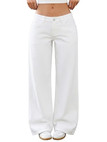 ELLEVEN Low-Rise Baggy Jeans for Women Y2k Wide Leg Loose Denim Pants High Stretchy Boyfriend Long Cute Jeans White 6