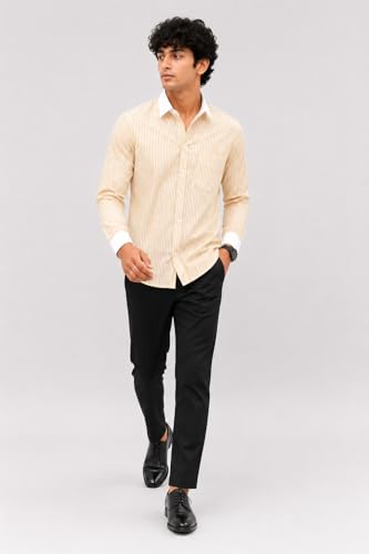 Image of Men's Striped Casual Shirt | White Collar & White Cuff Design | Full Sleeve Cotton Blend Shirt for Men | Slim Fit Stylish Casual Wear