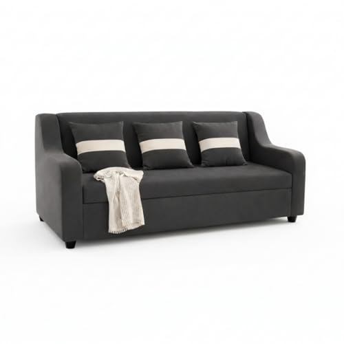 Image of KENDALWOOD Furniture 3 Seater Fabric Curve Handle Sofa for Living Room Furniture | 3 Seater Sofa | Sofa for Home & Office | Fabric Color:- Dark Gray