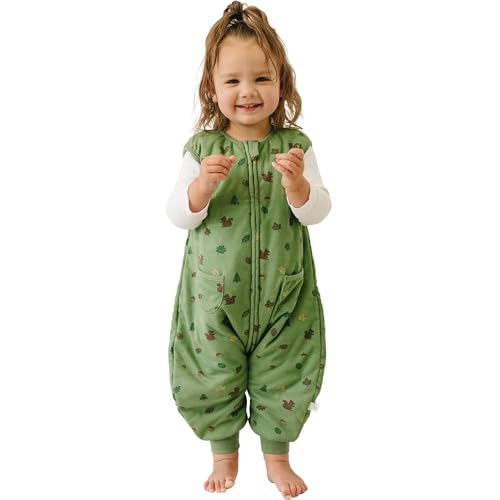 Image of Tealbee Dreamsuit Toddler Sleep Sack with Feet - Walker Sleep Bag with Legs, Rayon made from Bamboo, All Season 1.2 TOG, 2-Way Zipper, 2T-3T - Forest