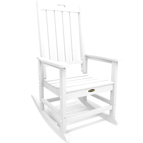 THOEOE Oversized Rocking Chair, Outdoor Rocking Chair for Adults, All Weather Resistant Porch Rocker for Lawn Garden, White