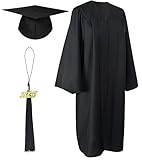 GraduationForYou Matte Graduation Gown Cap Tassel 2018,Black,54