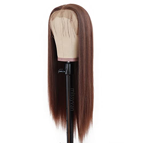 Missyvan Lace Front Wig Straight Hair Brown Color 22 Long Wigs Glueless Heat Resistant Fiber Hair Synthetic Lace Front Wigs for Fashion Women