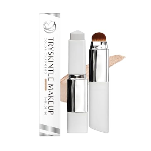 Tryskintle Makeup Korean Color Changing Foundation Stick Natural Color 2 in 1 Foundation Stick with Brush Moisturizing Long-Lasting Hydration for All Skin Types