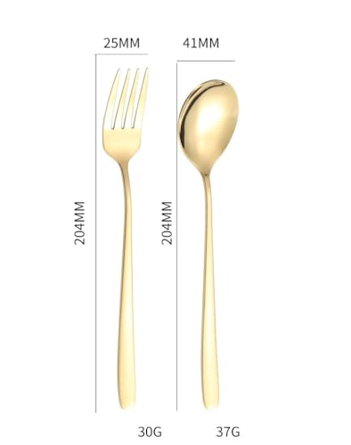 ONUIFIKE Silverware Set, 1/4/6/8/10/12 Pcs 304 Stainless Steel Korean Fork Dessert Fork Thickened Long Handle Multi-color, Home Cutlery Flatware Set(Gold,12 Pieces)