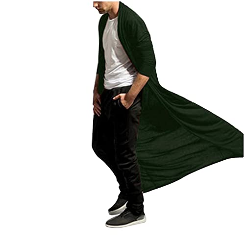 Darringls Giacca da uomo a maglia con volant e collo sciallato, cappotto cappotto, misto cotone leggero, lungo drappeggiato, autunno e inverno, trench lungo, verde, M