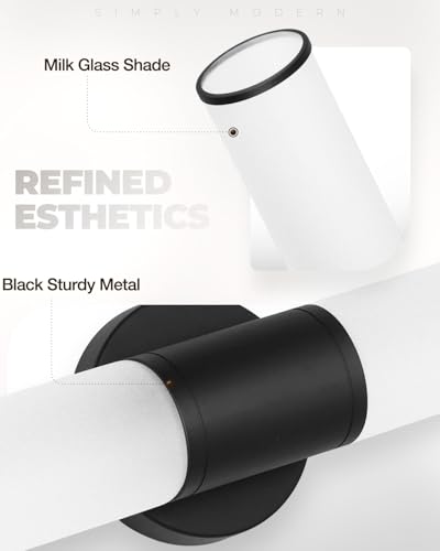 Image of 2-Light Bathroom Vanity Lighting Fixture, Black Wall Sconce with Opal White Glass, E26 Stocket Indoor Wall Lamp, Modern Mirror Light. 2 Pack