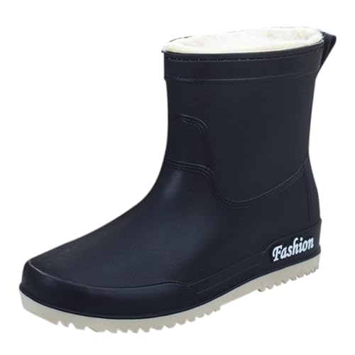Generisch Gummistiefel Damen Gefütterte Wasserdicht Regenstiefel Warme Gummi Arbeitsstiefel Einfarbig Regenschuhe Casual Stiefel Outdoor Rutschfester Gartenschuhe für Frühling, Herbst und Winter