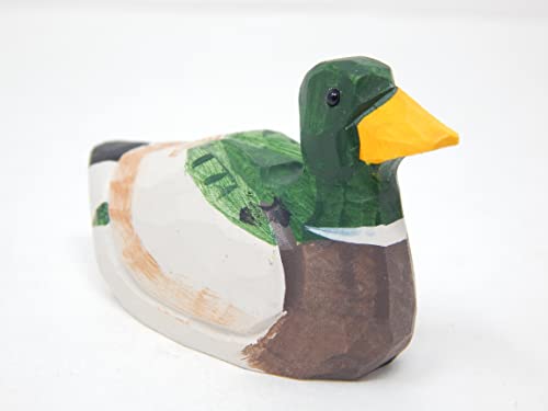 Selsela Duck Wood Figurine Statue Carving Decoration Decoy Small Animal Miniature Sculpture (Male Mallard) #TOP4