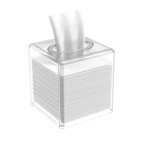 Clear Acrylic Square Facial Tissue Box Holder with Cover Modern Tissue Dispenser, Cover Napkin Organizer for Dryer Sheets, Bathroom, Desks, Countertop, Vanity, Bedroom Dressers,Kitchen Office Room