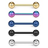 ROSTIVO Tongue Rings for Women Stainless Steel Stud Barbell Tongue Ring for Men 14 Gauge Mix-color Piercing Jewelry 5 PCS