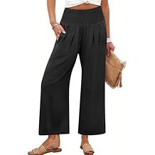 ANRABESS Womens Pants Wide Leg High Waisted Palazzo Pants Summer Flowy Beach Lounge Casual Trousers with Pockets