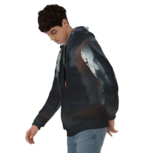 Pull léger à capuche noir pour homme taille 3XL imprimé Halloween