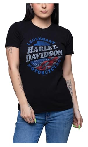 Harley-Davidson Women's Stand Up Crew-Neck Short Sleeve Cotton Tee - Black