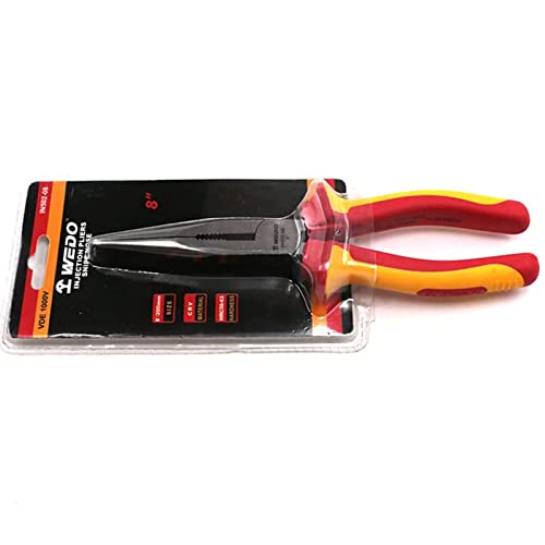 Wedo Insulated Snipe Nose Pliers 8", Vde 1000V Long Needle-Nose Injection Pliers, Head Die-Forged Of Chrome Vanadium Steel And Dual Material Anti-Slip Handles, Jaw Hardness Hrc58-63 #TOP5