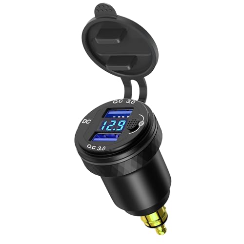 Image of Hella Din Motorcycle USB Charger (NOT for Car Cigarette Socket) - Dual USB-A QC3.0 18W Waterproof Charger w /Switch & Voltmeter for BMW Ducati Triumph