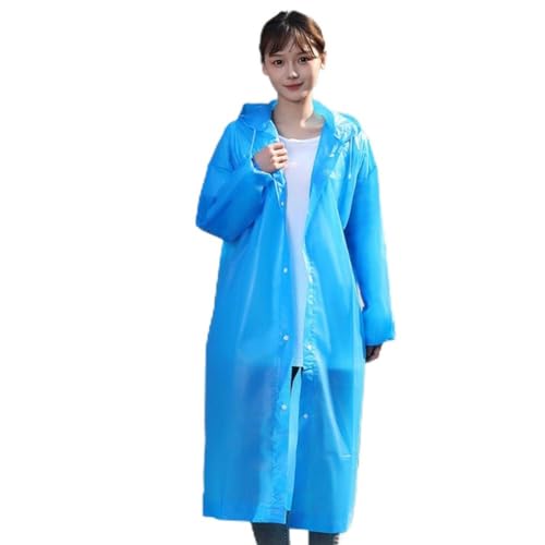 Chubasquero largo con capucha para adultos, impermeable, grueso, para exteriores, adecuado para senderismo, camping y viajes en climas húmedos (azul claro)