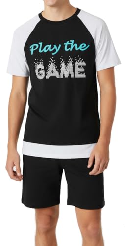 Jungen Schlafanzug kurz, weicher Single-Jersey aus 100% Baumwolle und Hose in Bermuda Form, mit Motiv Play the Game (DE/NL/SE/PL, Numerisch, 164, Regular)