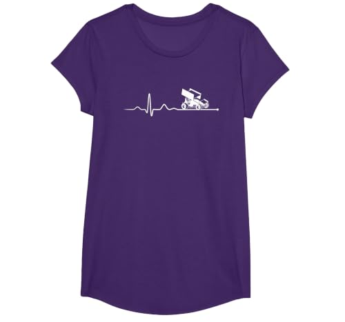 Sprint CAR Racing: Sprint Car Racing Heartbeat T-Shirt, Girls, Purple, Large