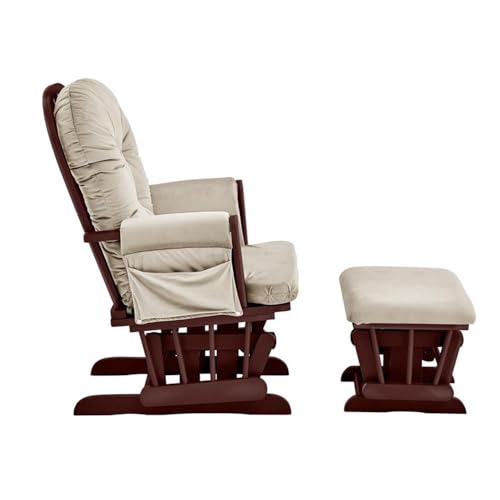 Image of Suite Bebe Mason Nursery Rocking Chair with Ottoman, Wooden Glider for Baby Nursing, Smooth Gliding Rocker, Beige and Espresso