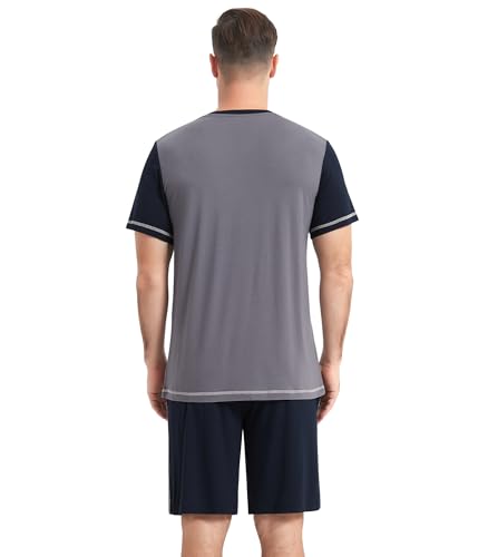 Image of NACHILA Men's Pajamas Set-Viscose Made from Bamboo, Short Sleeve Sleepwear with Shorts Cool Loungewear Soft Pjs