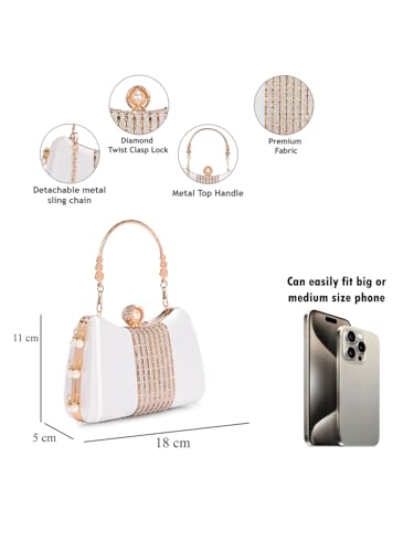 Image of TOOBA Handicraft Women's Beautiful Bling Box Clutch Bag | Evening Bag, Bridal Purse & Party Handbag | Wedding & Special Occasion Clutch (Chatai Side Pearl)